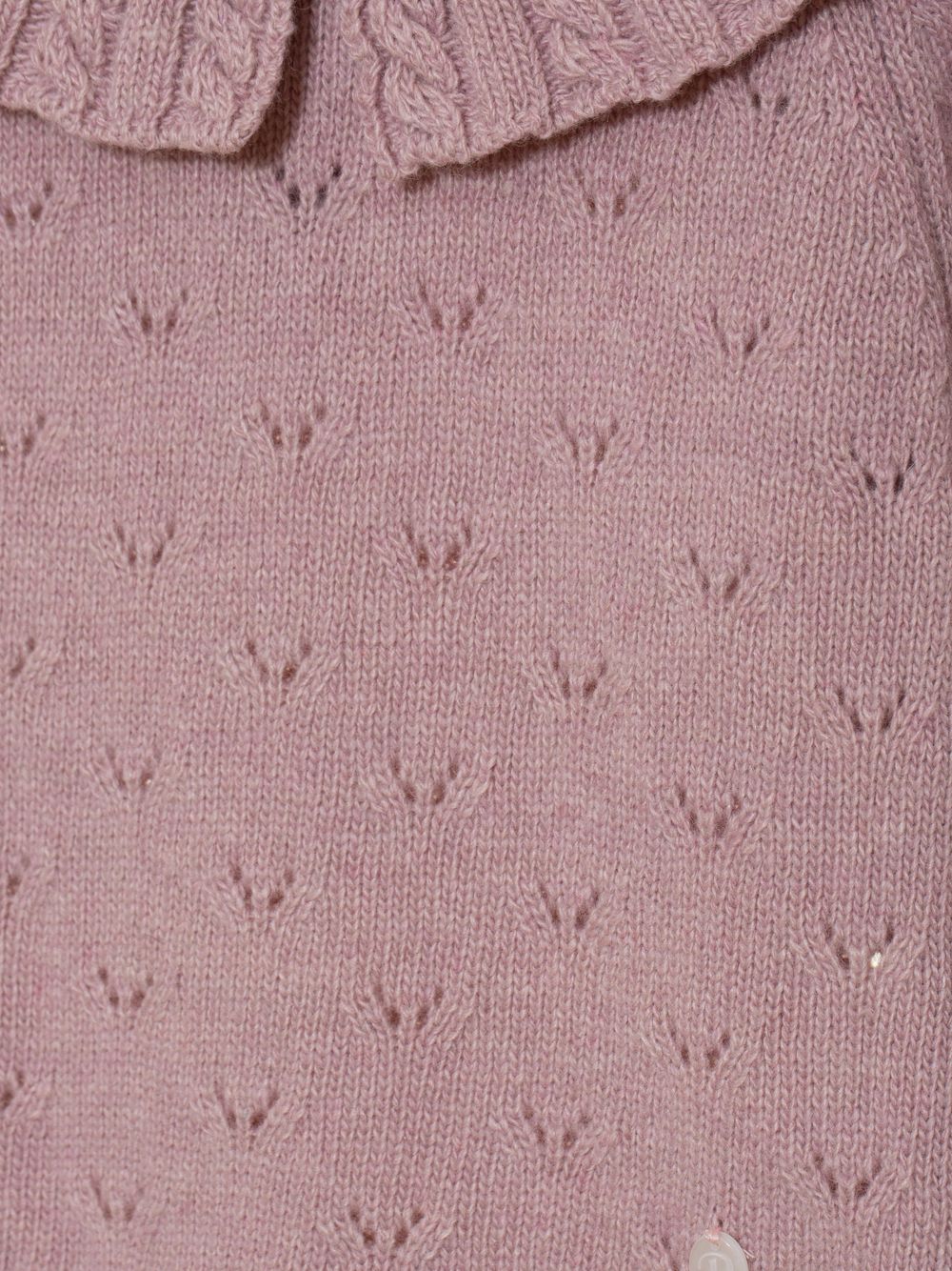  lilac sweater with cable stitch collar