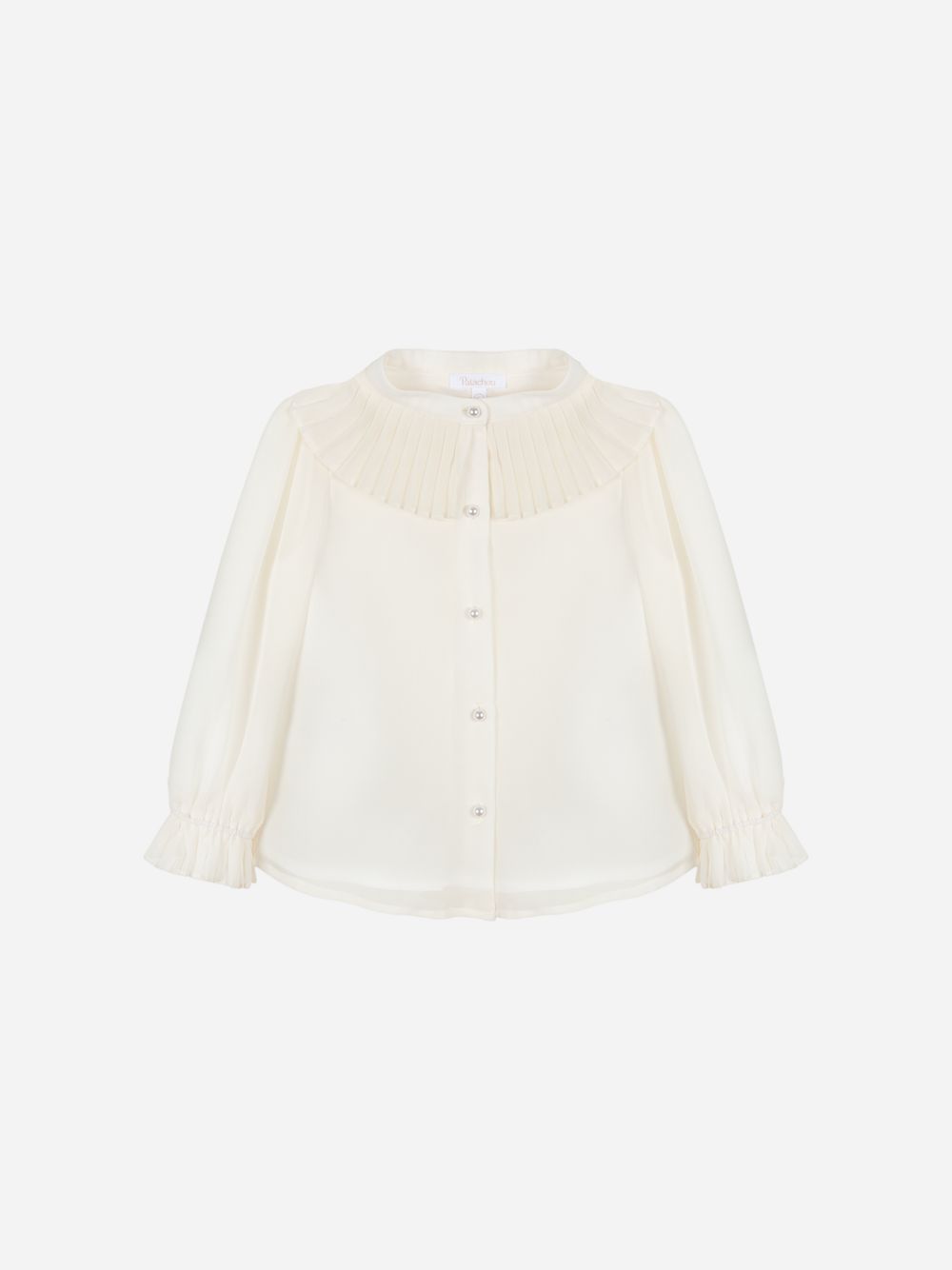 Beige blouse with pleated collar and pearl buttons for girls