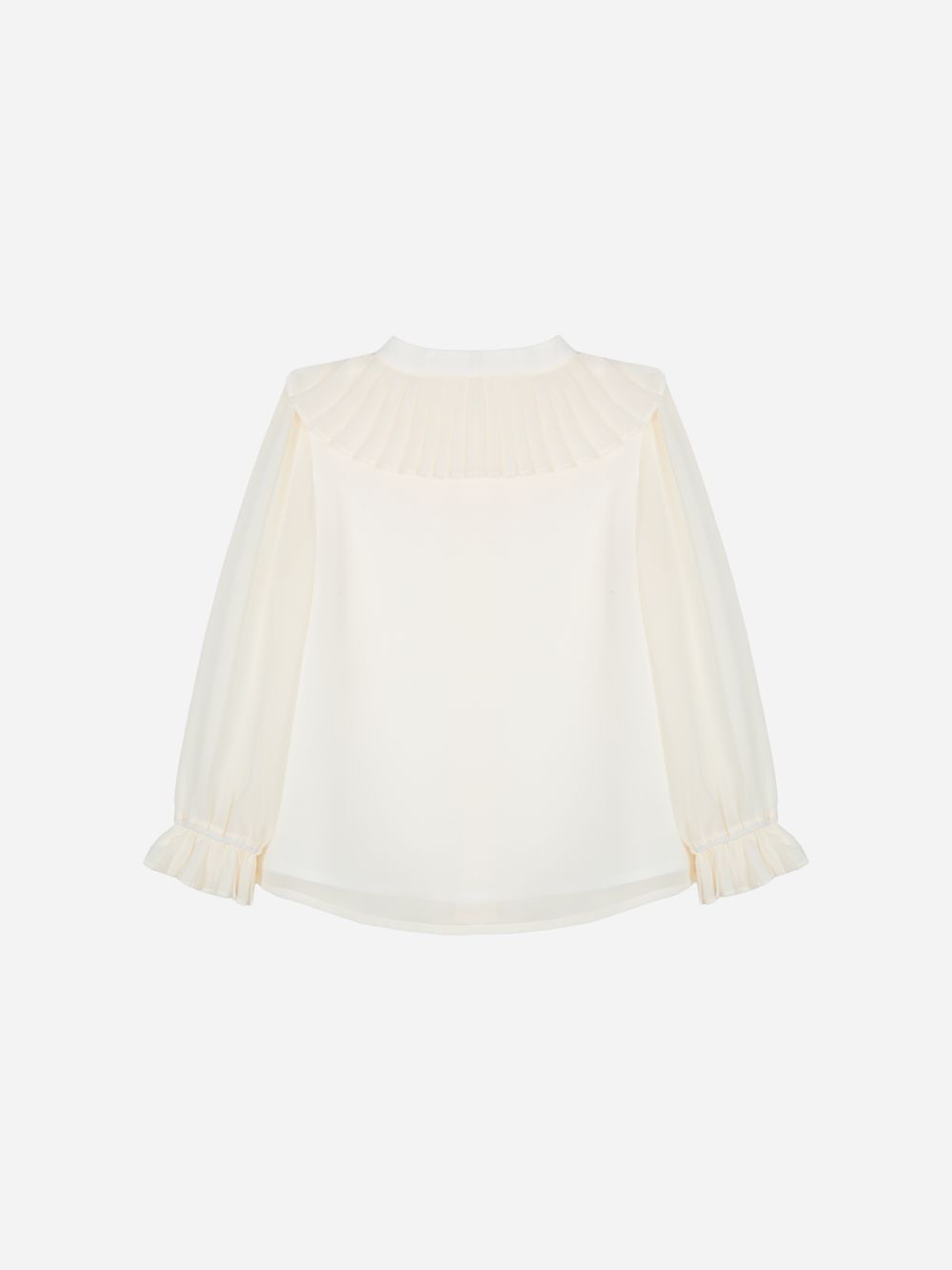 Beige blouse with pleated collar and pearl buttons for girls