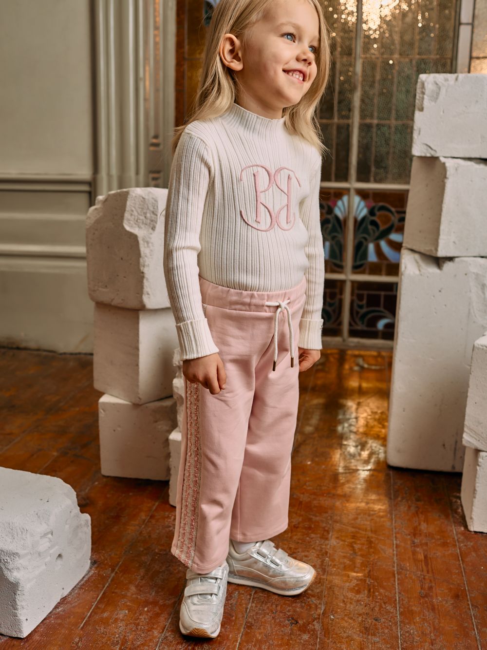 Pale pink wide leg trousers