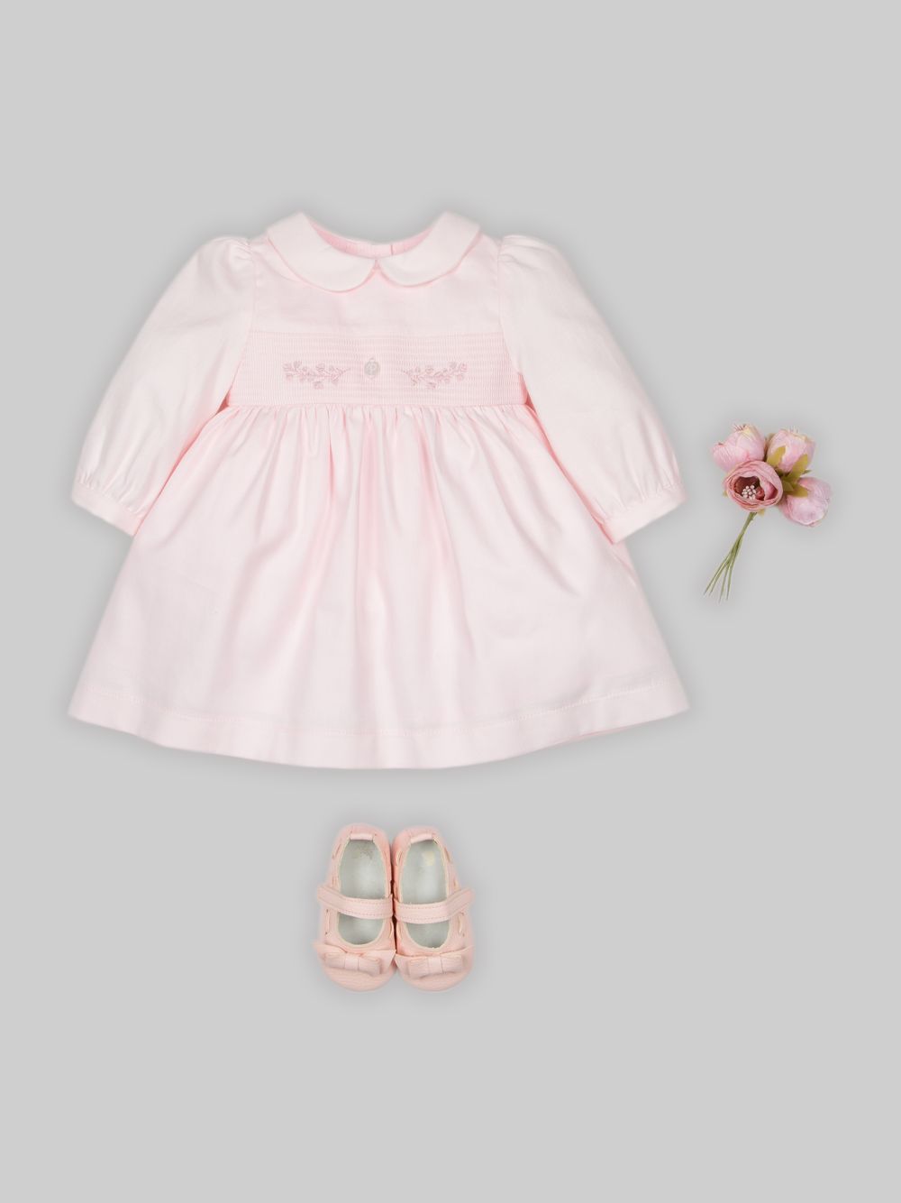 Pink viyella dress with smock detail