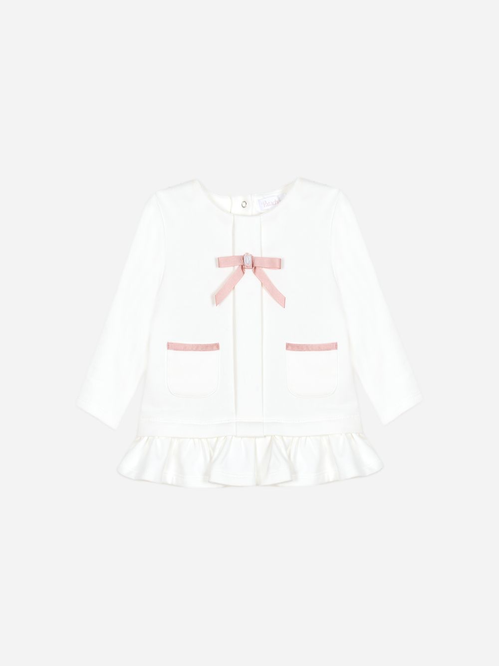Ecru cotton fleece bow dress