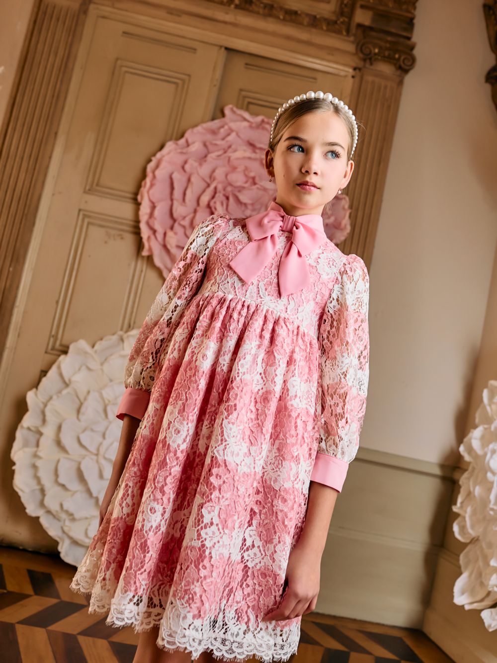 Pink and white lace dress
