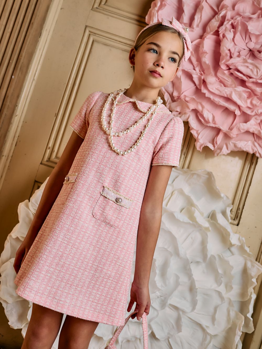 Pink tweed dress