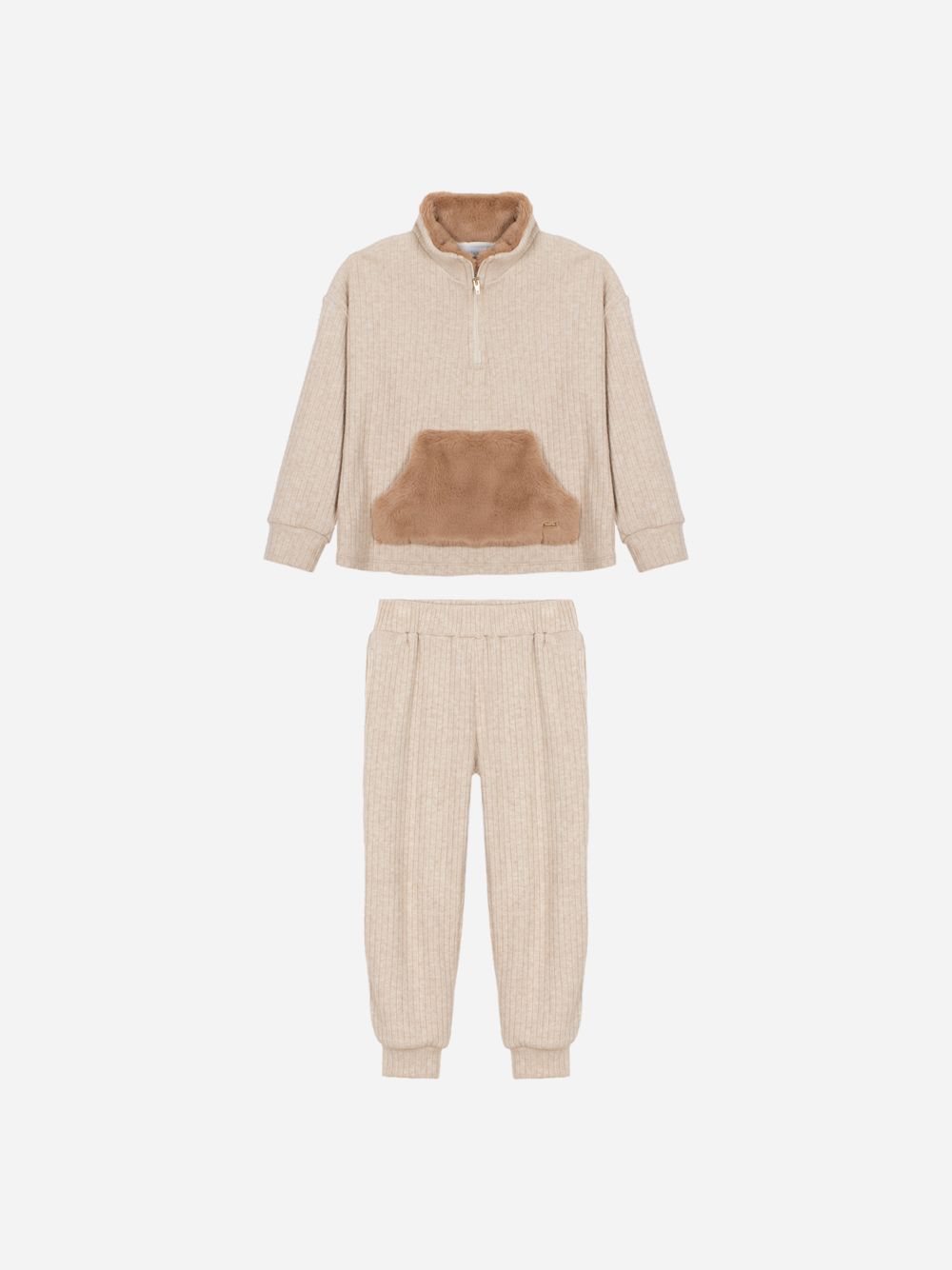 Beige jersey and fur set