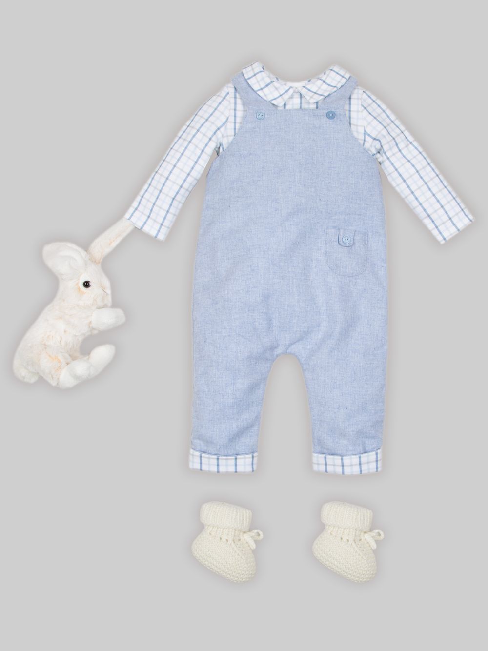 Blue jersey and flannel romper