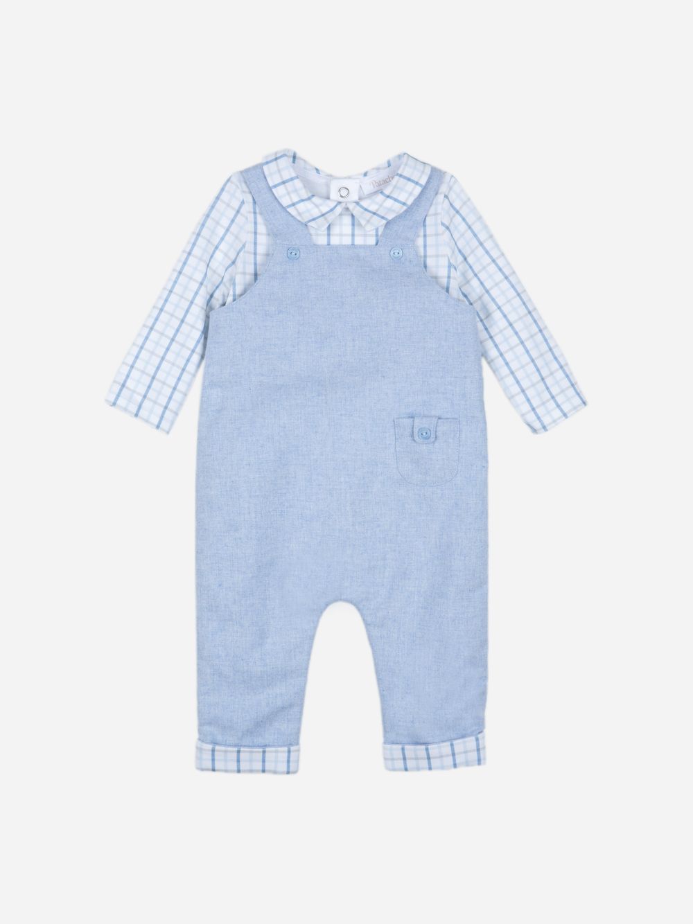 Blue jersey and flannel romper