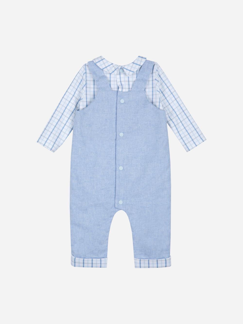 Blue jersey and flannel romper