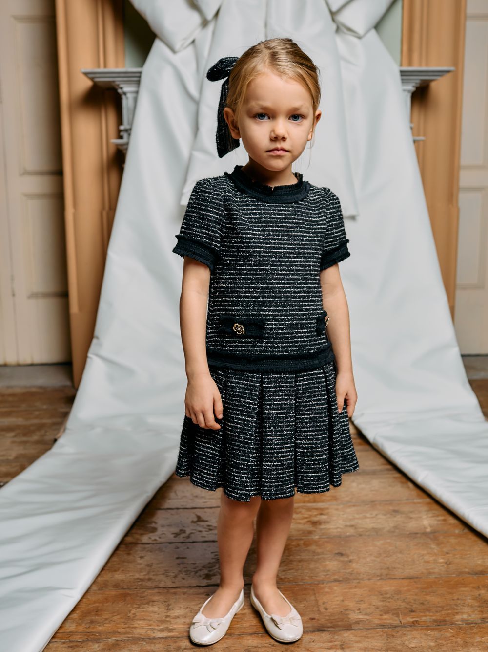 Black tweed pleated dress