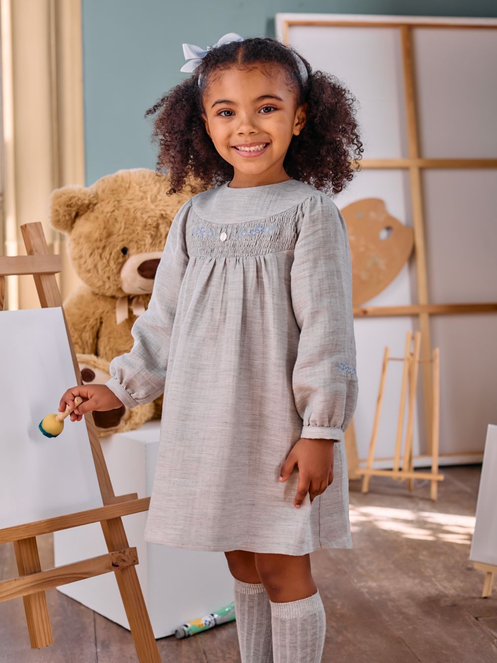 Melange grey dress with embroidery details