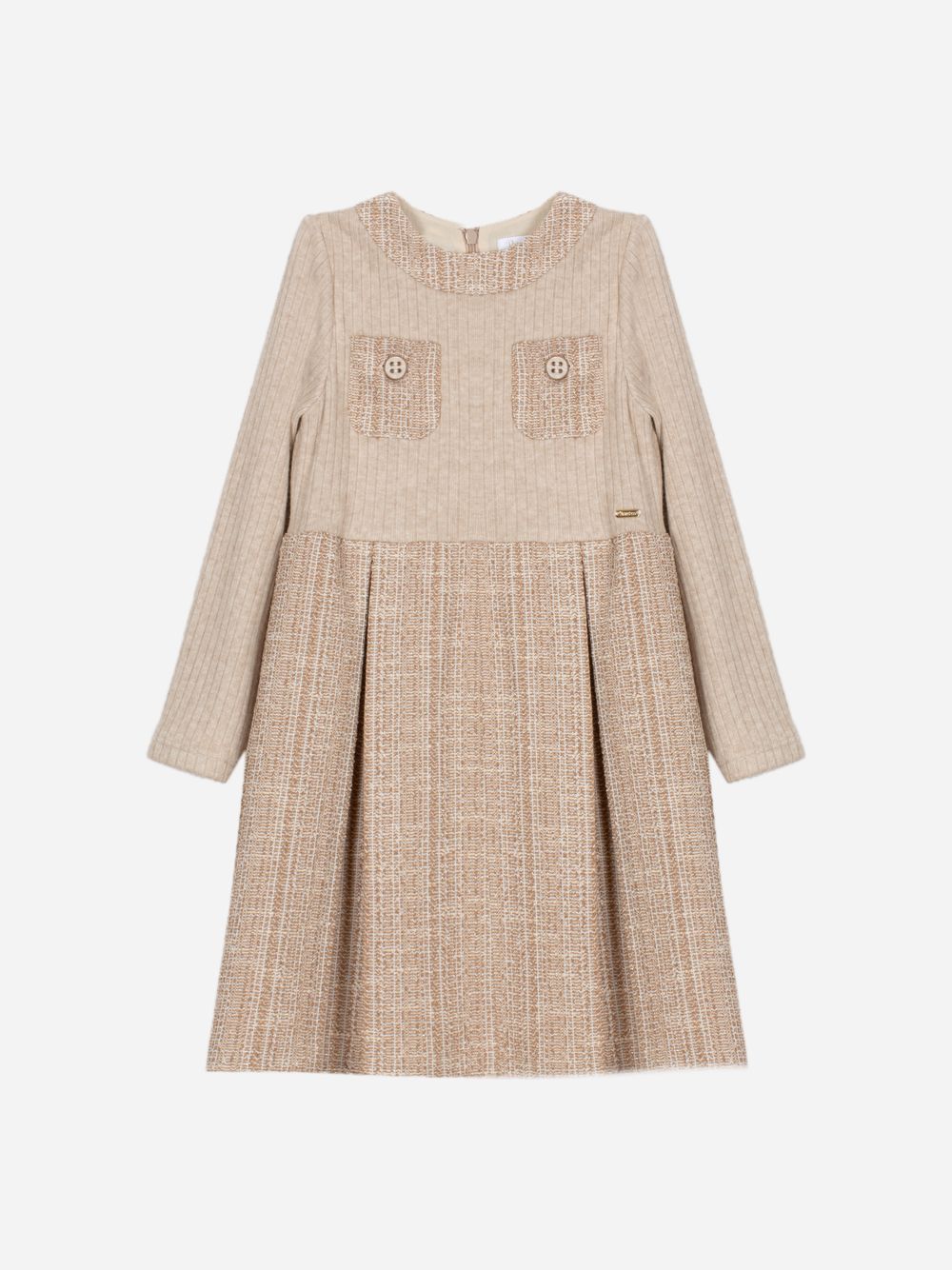 Beige knit and tweed dress