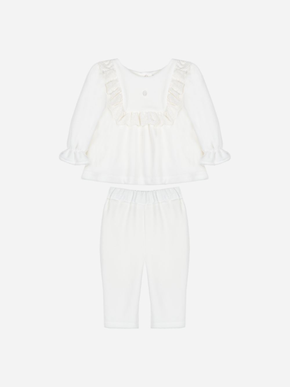 Ecru jersey velour set with frill