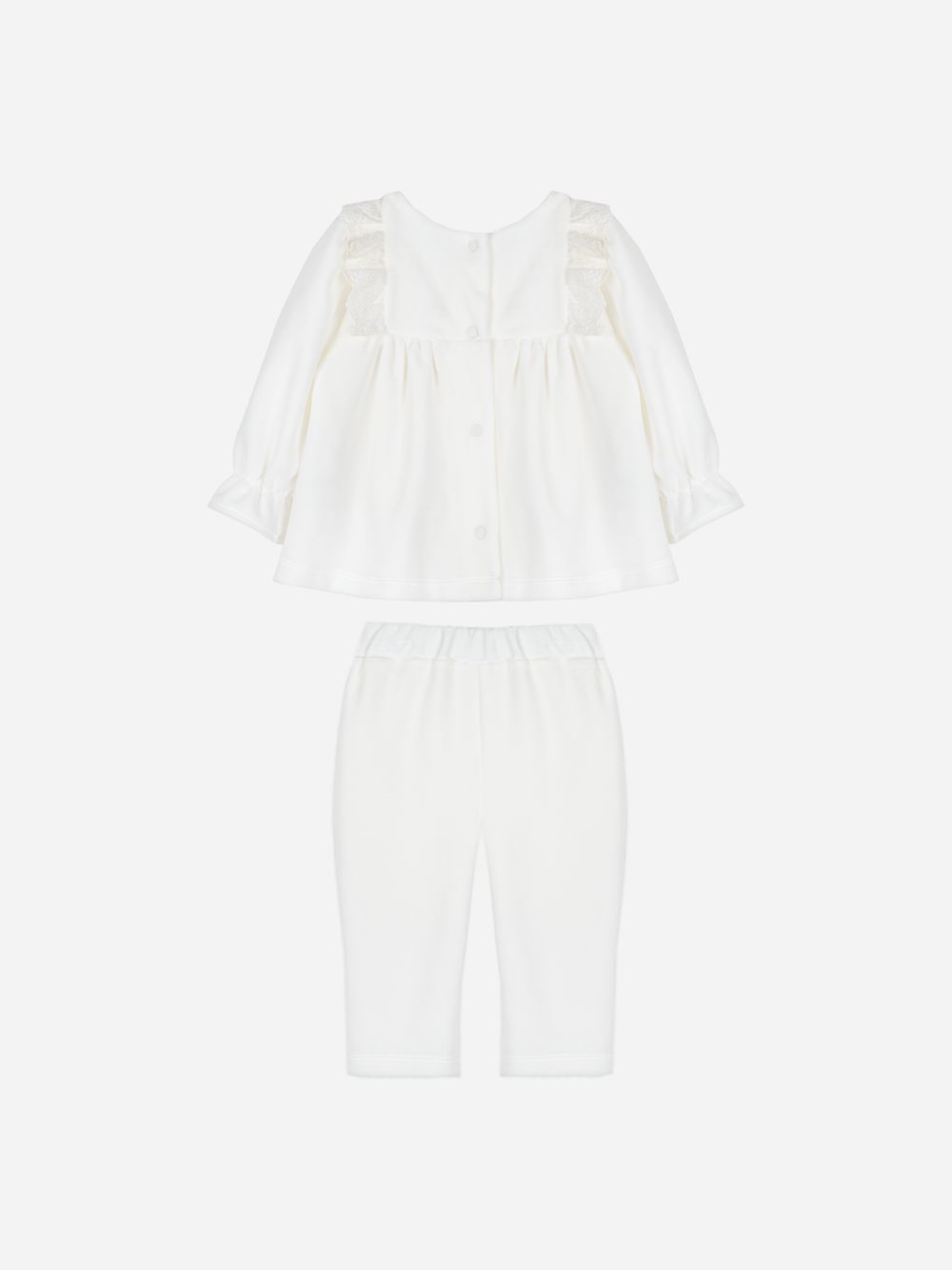 Ecru jersey velour set with frill