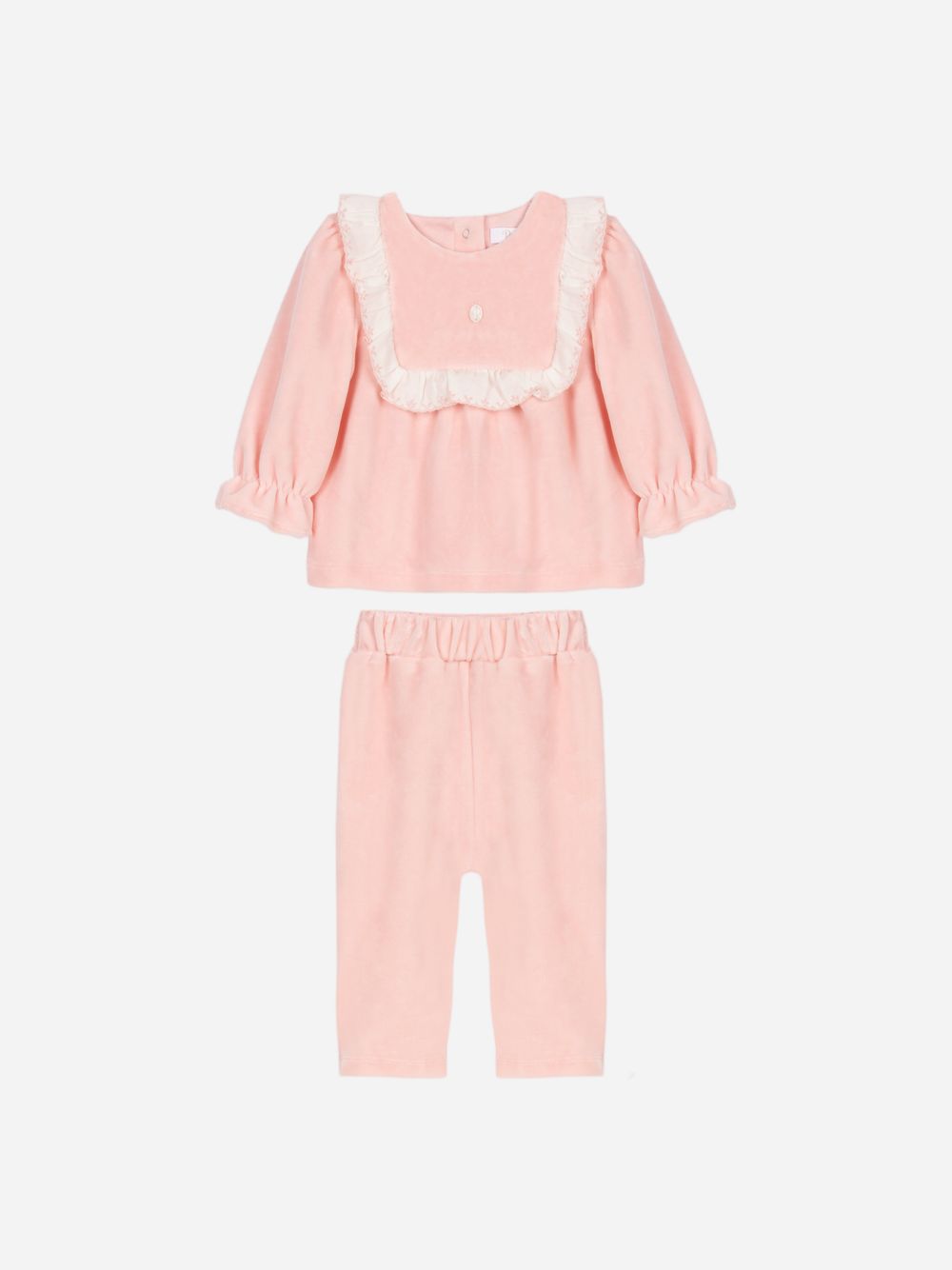 Pink jersey velour set with frill
