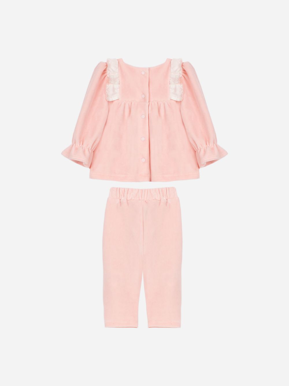 Pink jersey velour set with frill