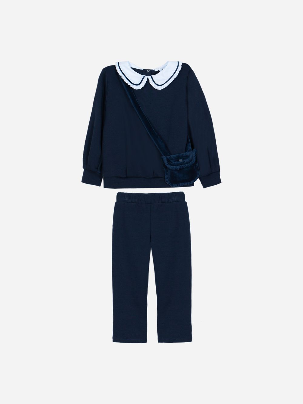 Navy Blue interlock and velvet set