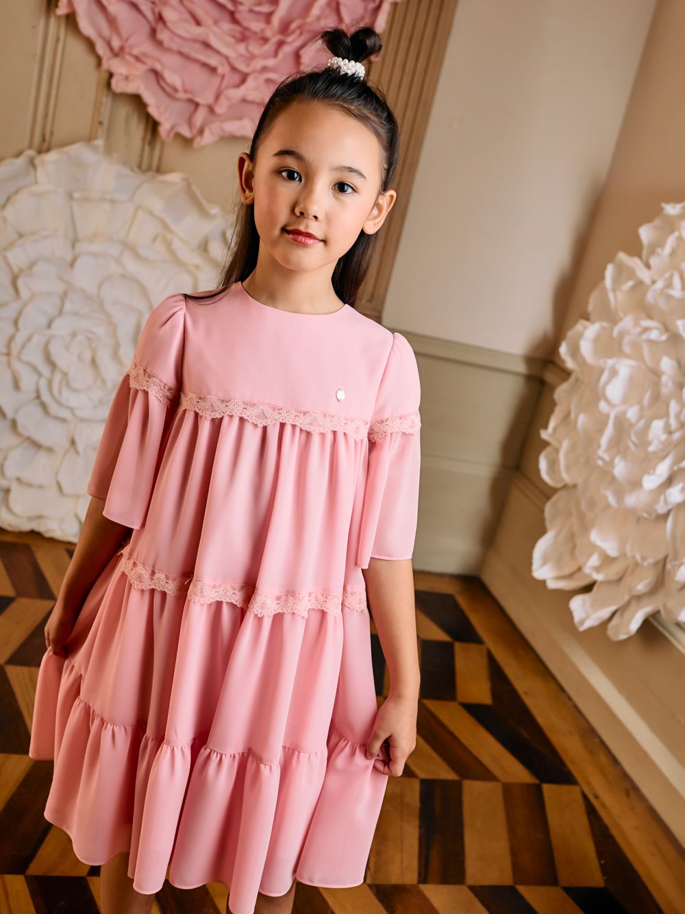 Pink chiffon ruffle dress