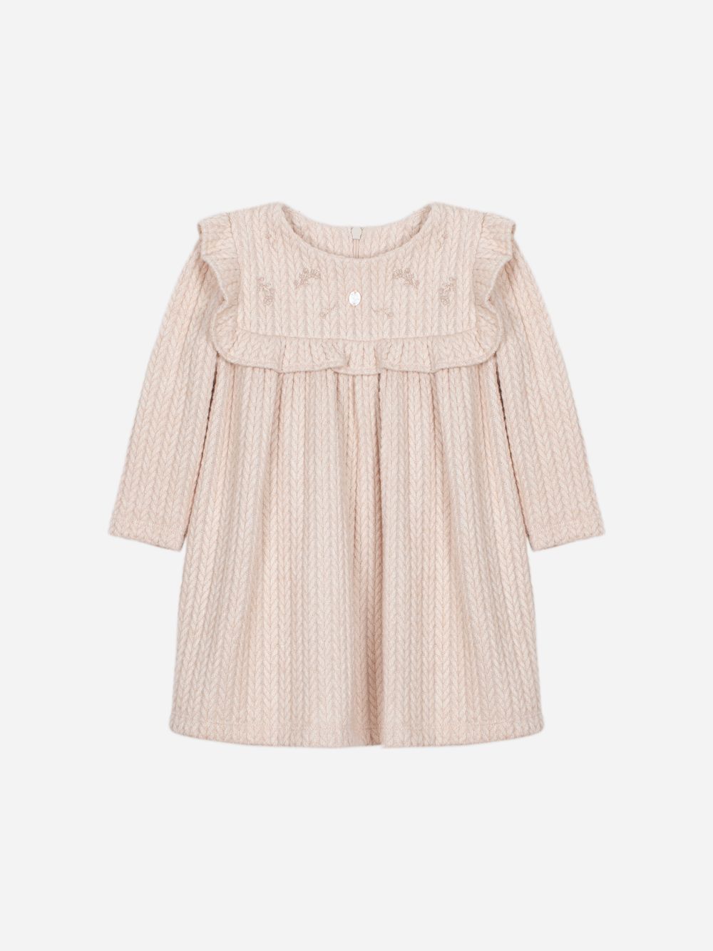 Braided knit ruffle collar dress