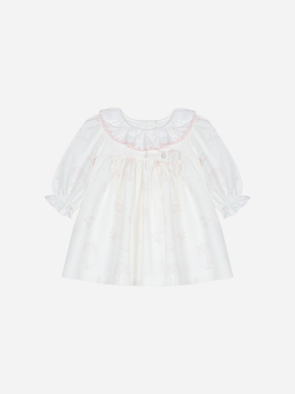 White dress with frilled collar