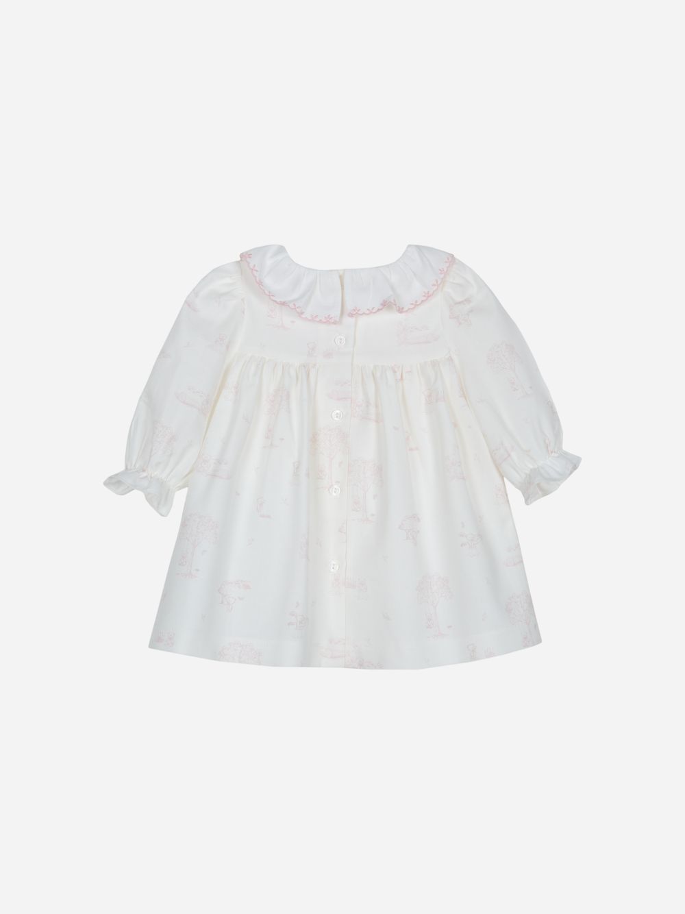 White dress with frilled collar