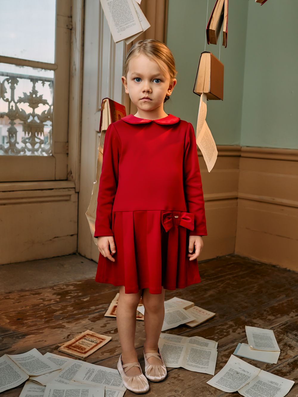Red interlock and velvet dress