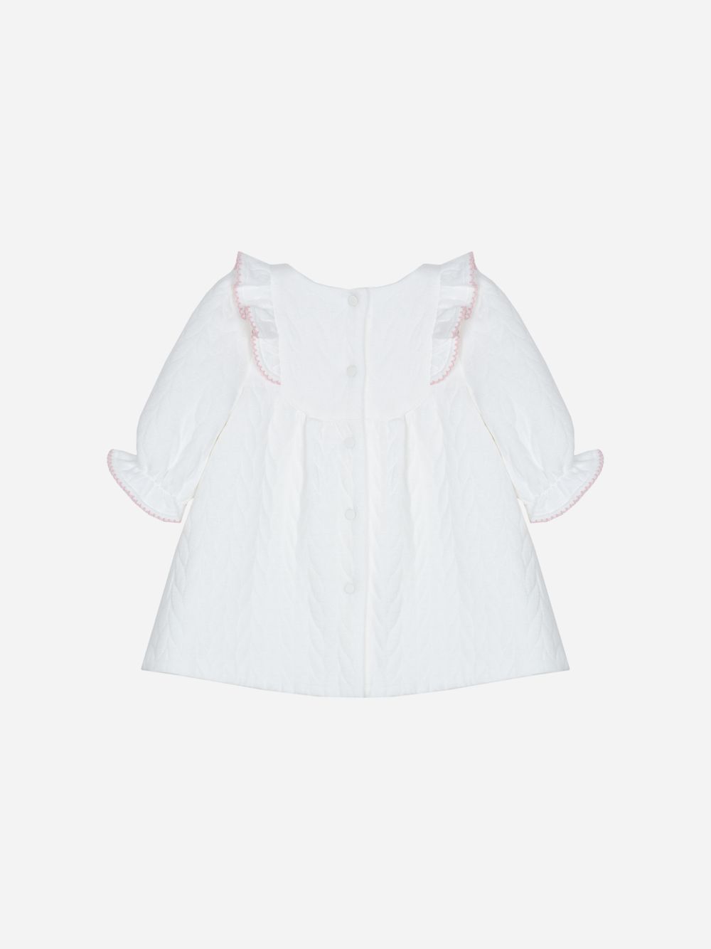 White knit dress with frills and embroidery