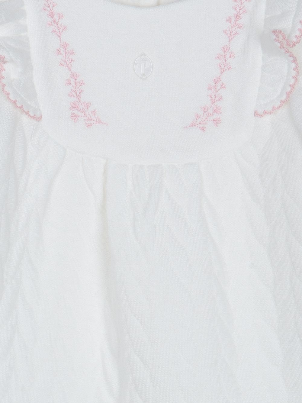 White knit dress with frills and embroidery