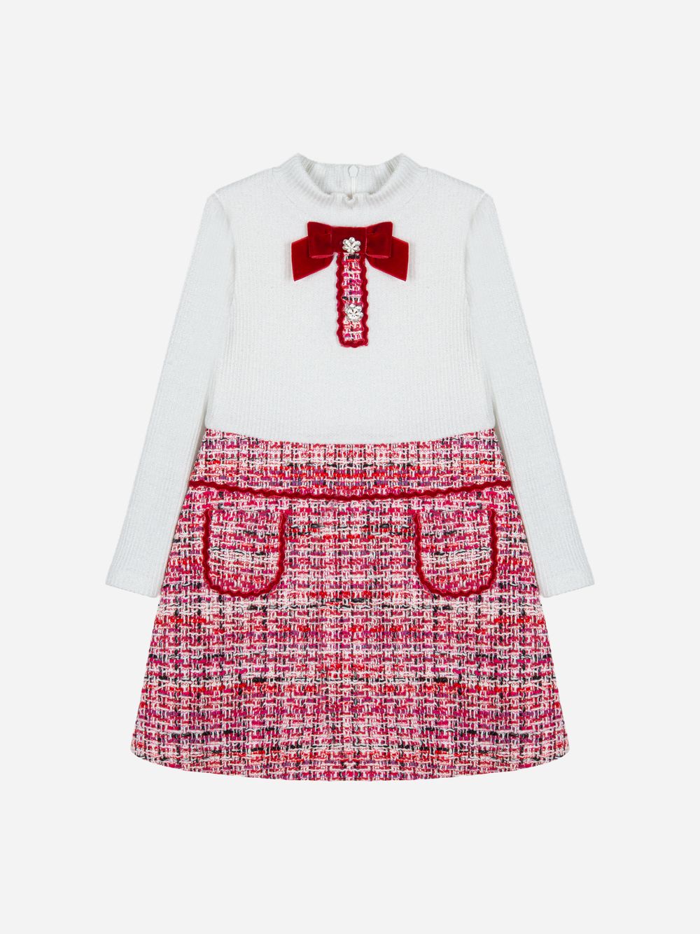 Red tweed and knit dress