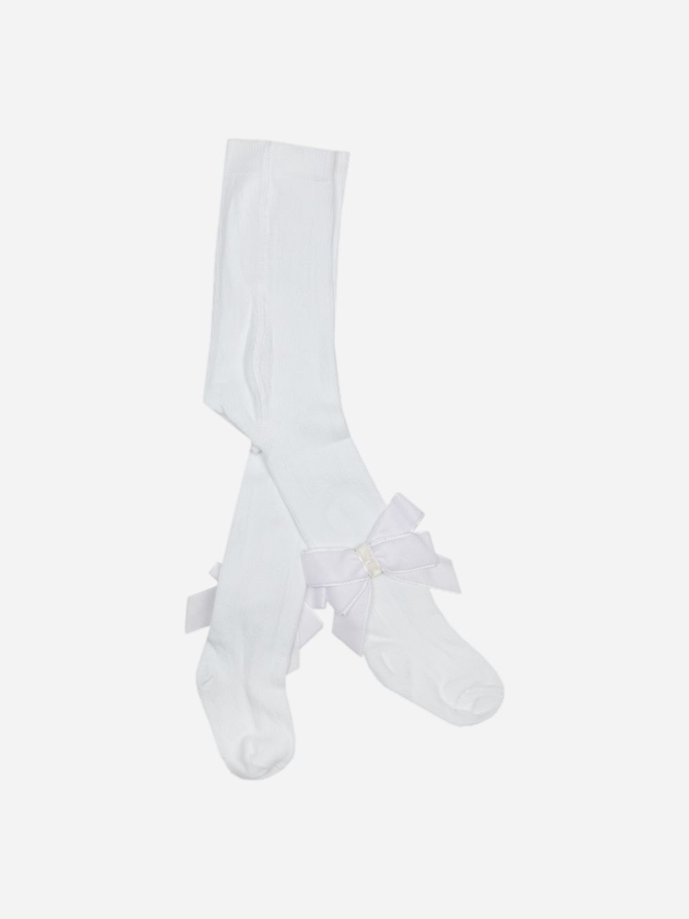 White knitted tights with velvet bow