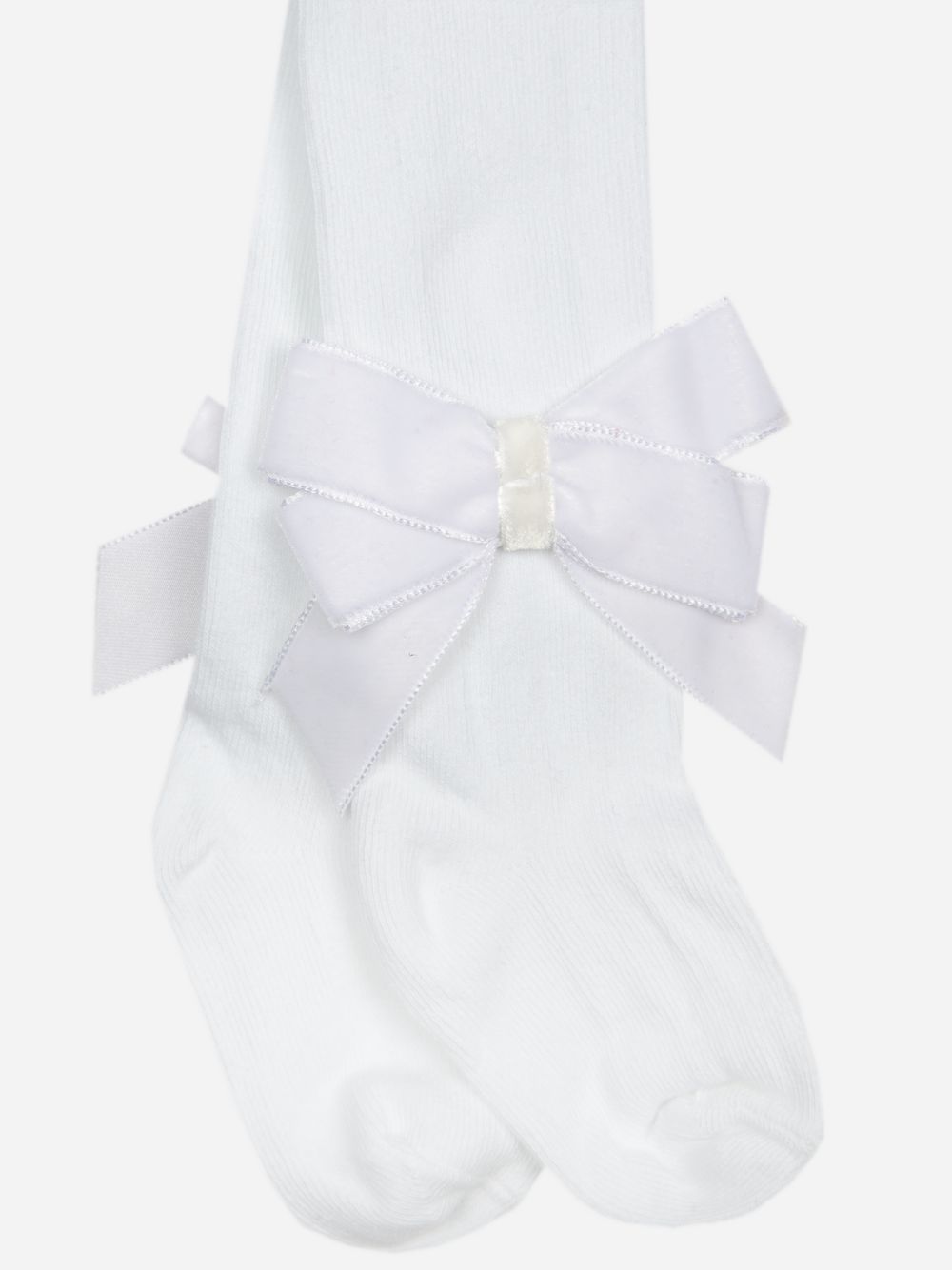 White knitted tights with velvet bow