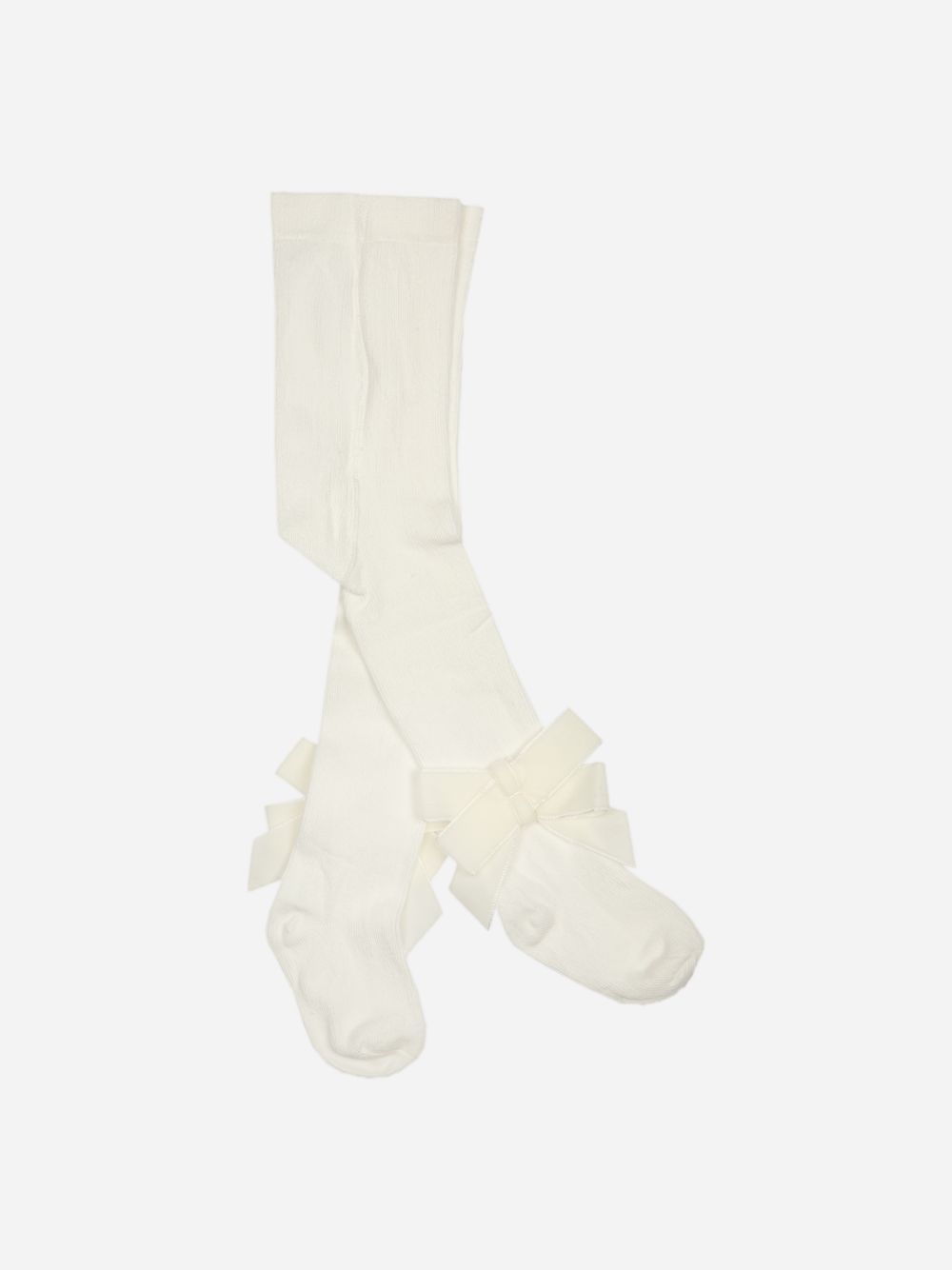 Ecru knitted tights with velvet bow