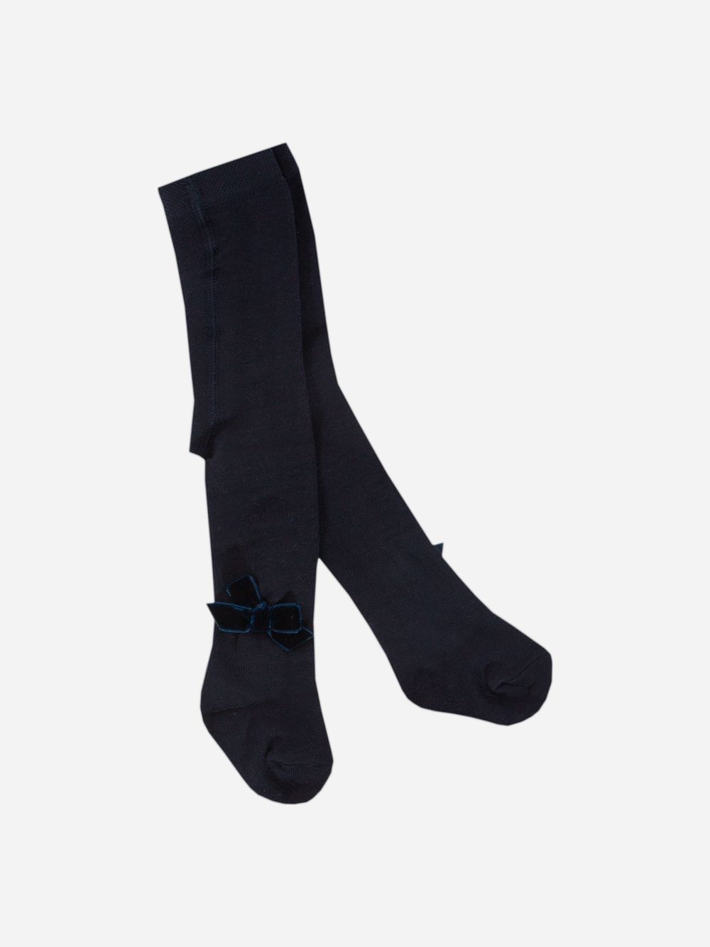 Navy Blue knitted tights with velvet bow