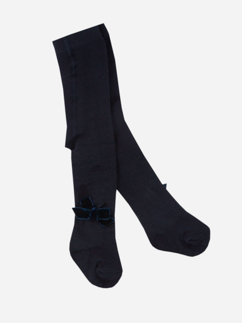 Navy Blue knitted tights with velvet bow