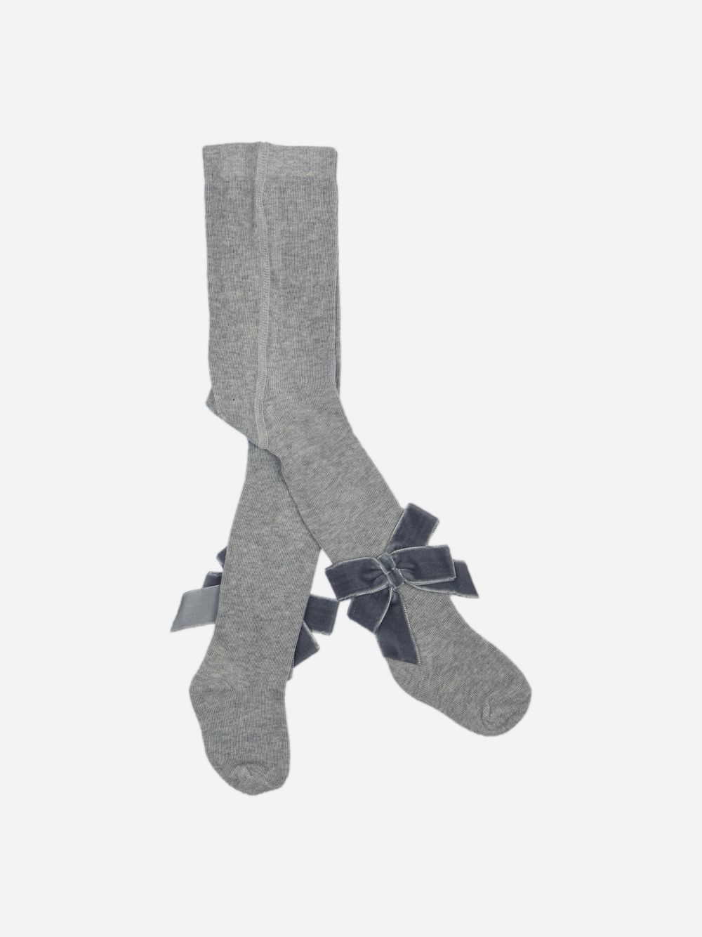 Grey knitted tights with velvet bow