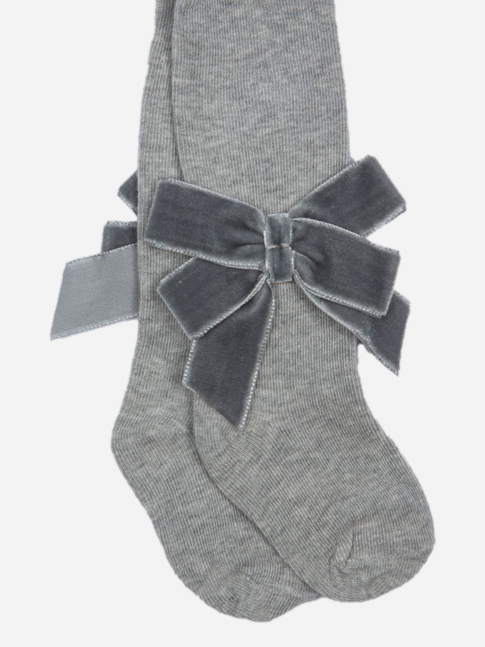 Grey knitted tights with velvet bow