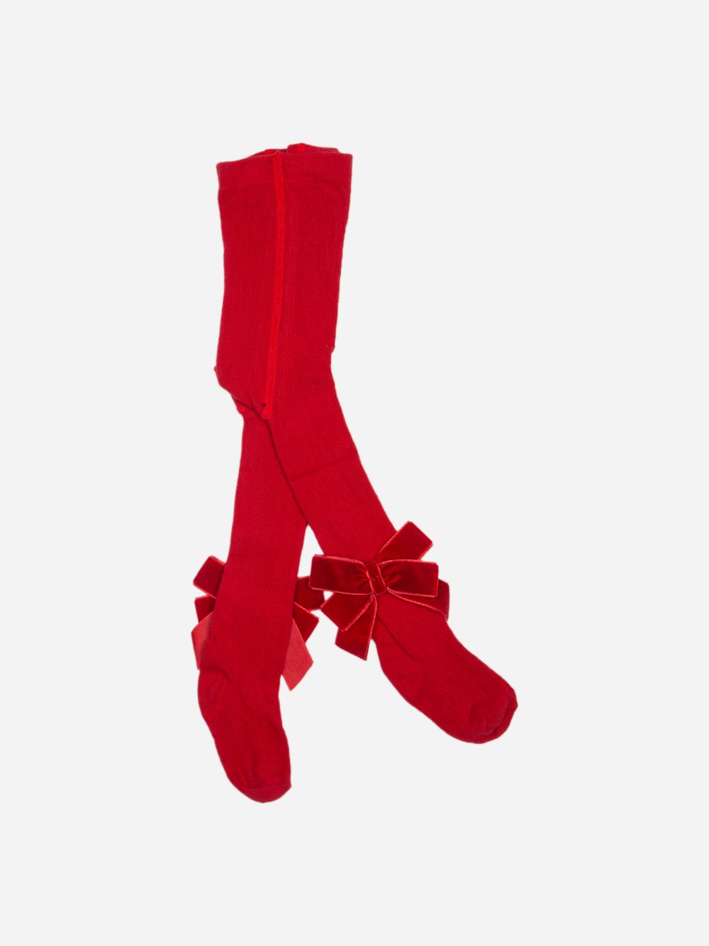 Red knitted tights with velvet bow