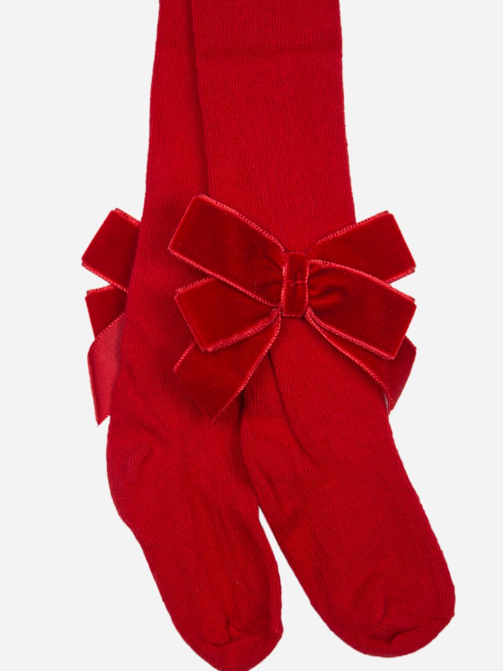 Red knitted tights with velvet bow