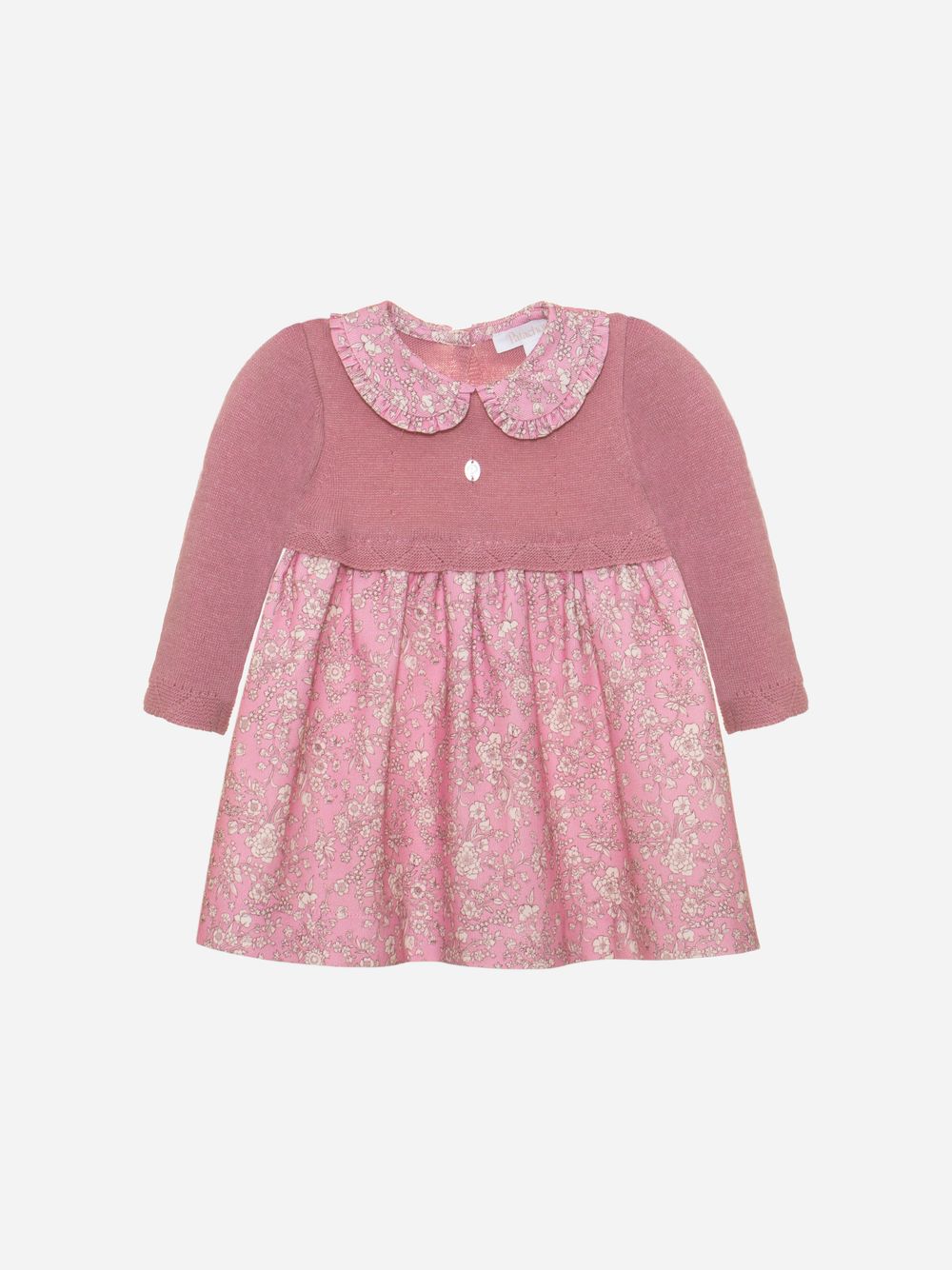 Pink knit and micro-corduroy dress in pink Liberty floral print