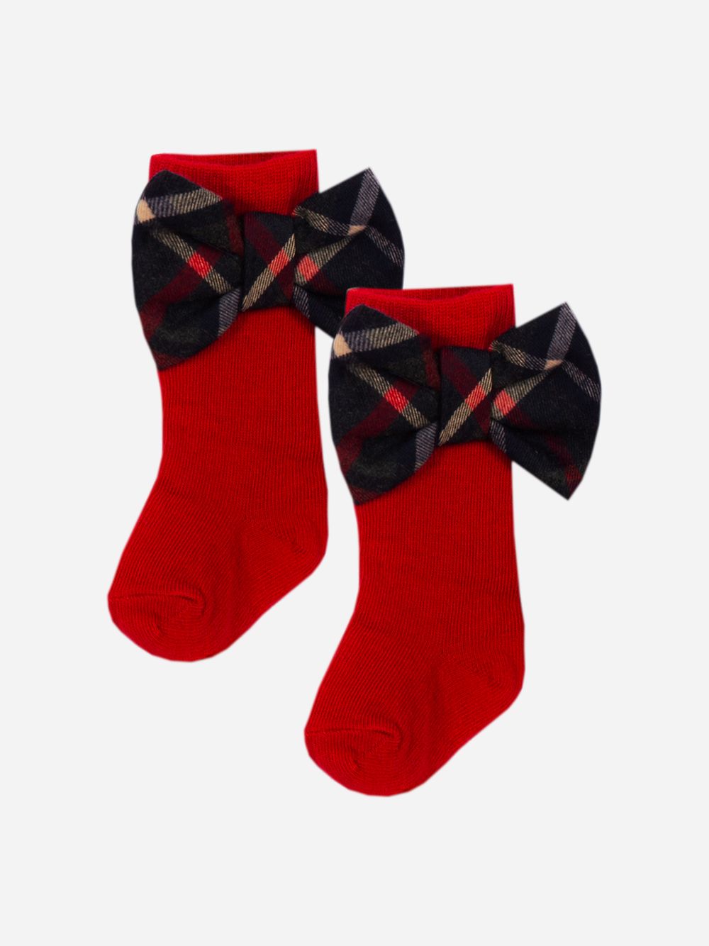Red tartan bow socks