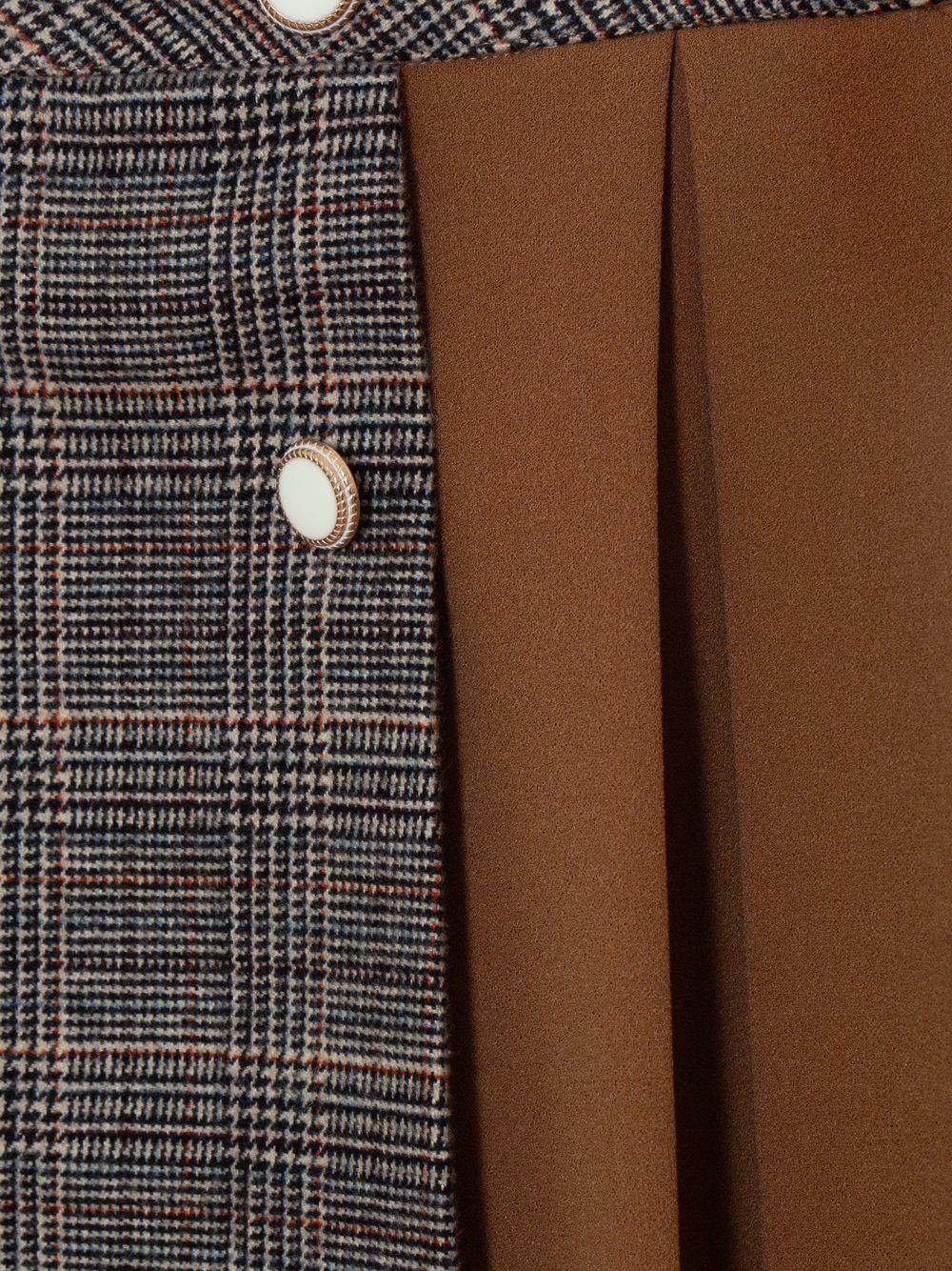 Pleated camel and check skirt