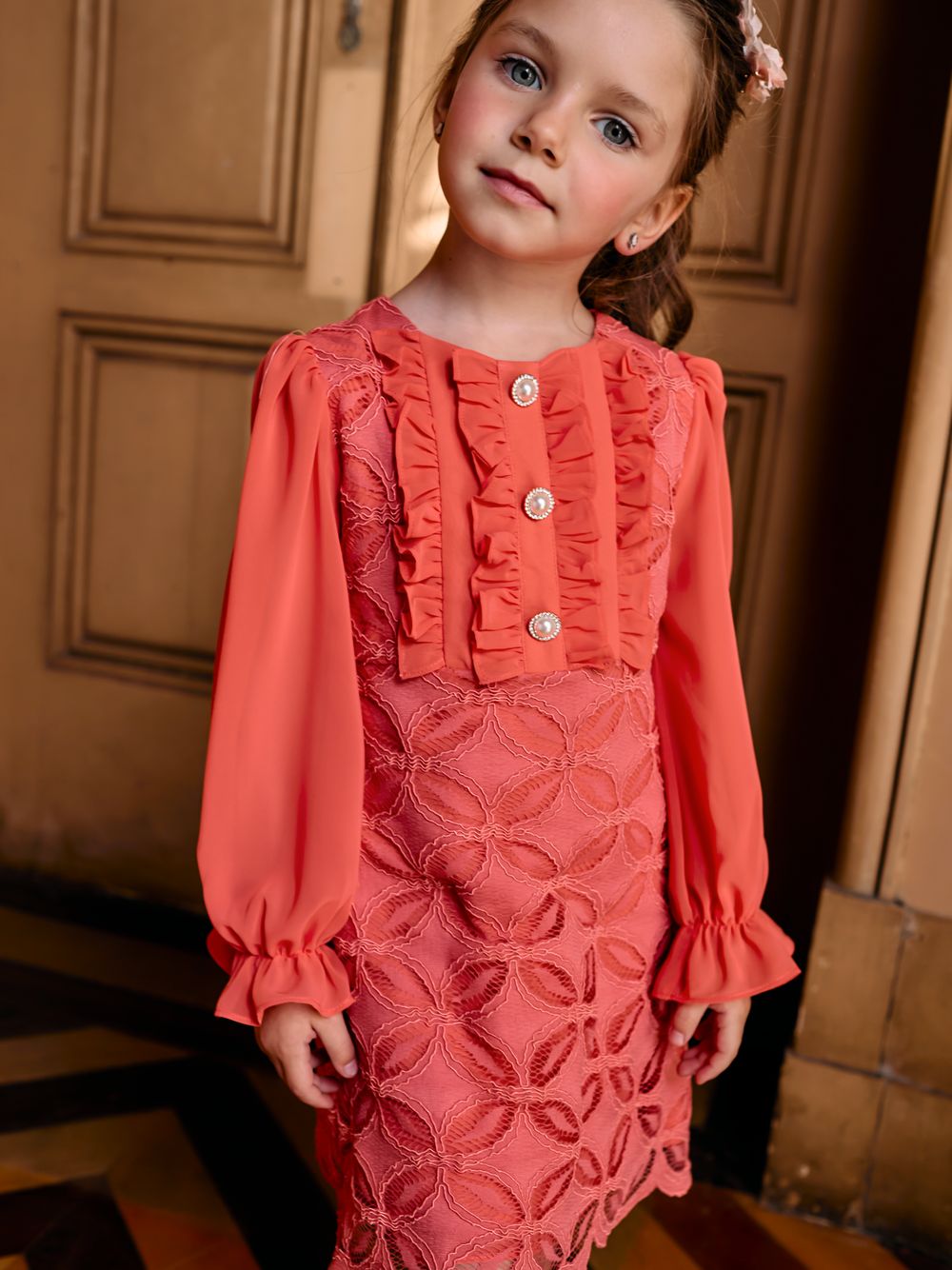 Lace and chiffon lace dress