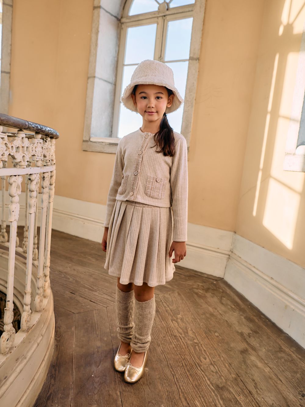 Beige rib jersey skirt
