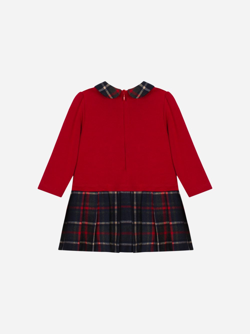 Red and tartan dress with dog