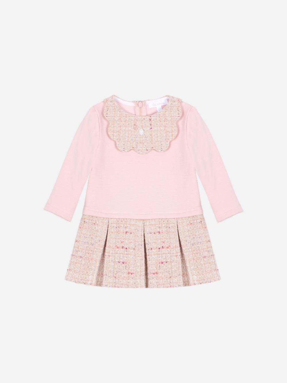 Pink cotton fleece and tweed dress