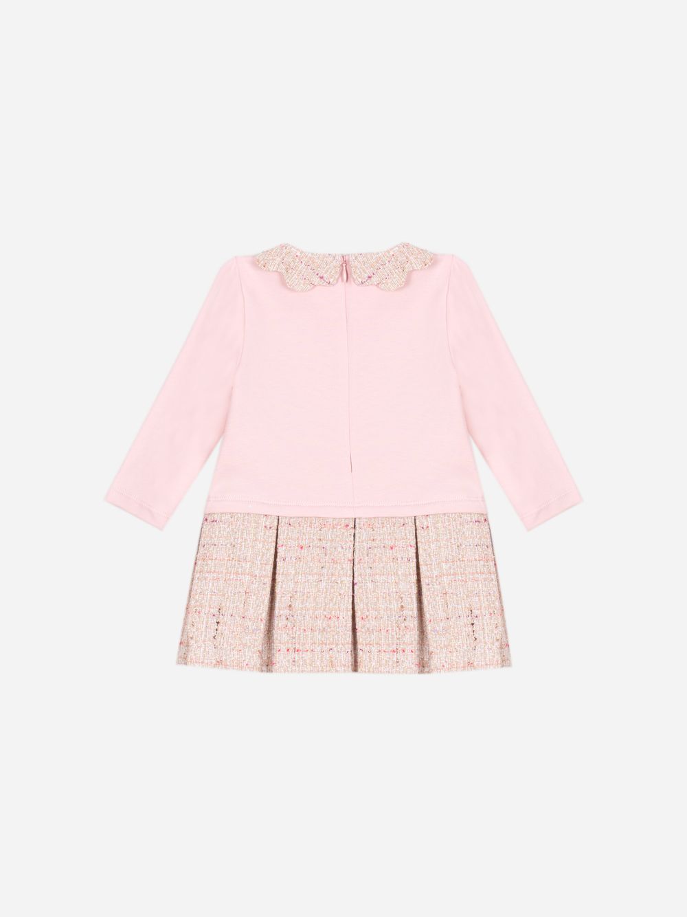 Pink cotton fleece and tweed dress