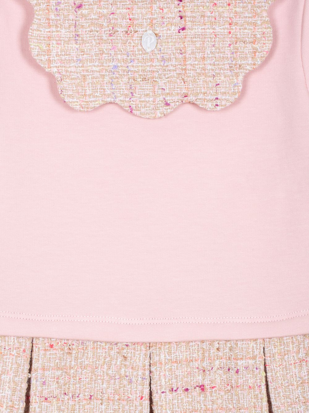 Pink cotton fleece and tweed dress