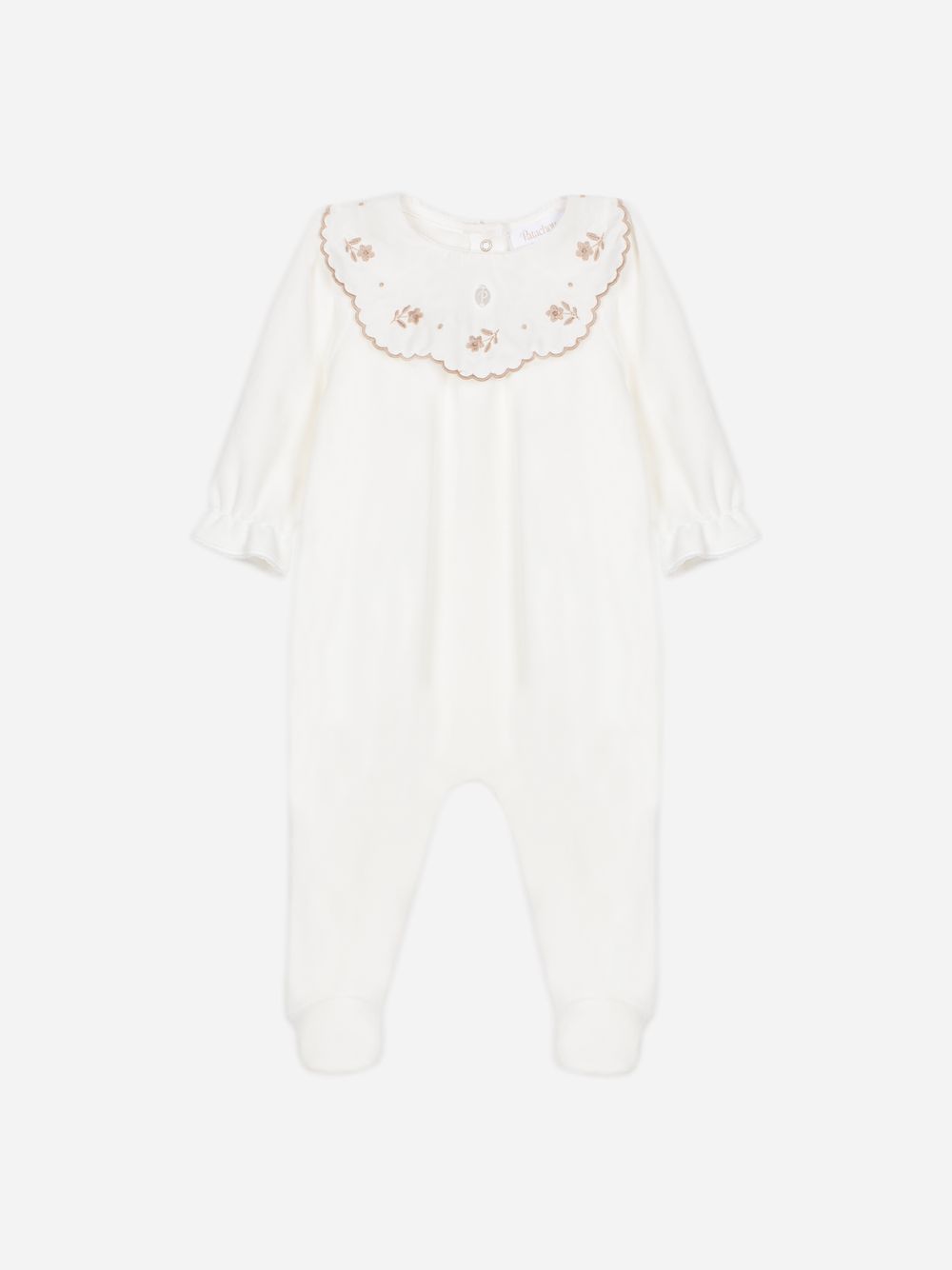 Elegant ecru babygrow with embroidered collar