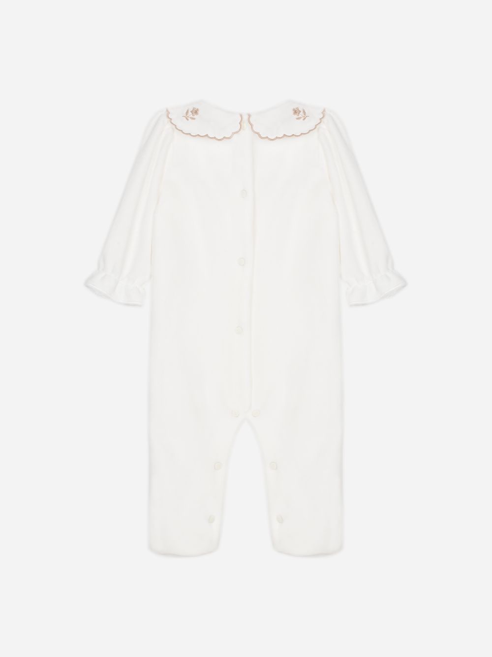 Elegant ecru babygrow with embroidered collar