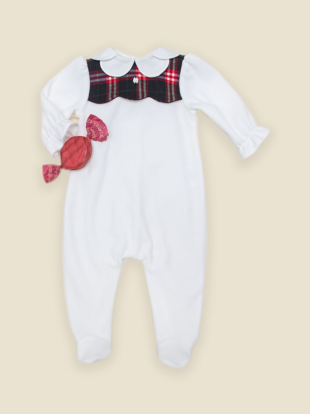 Ecru babygrow with tartan detailing