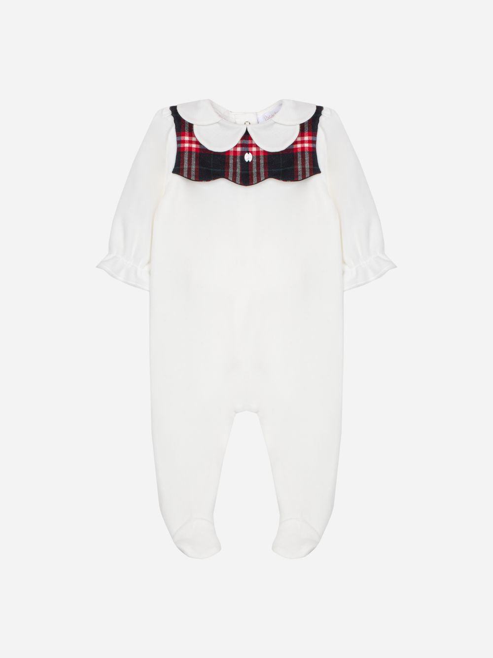 Ecru babygrow with tartan detailing